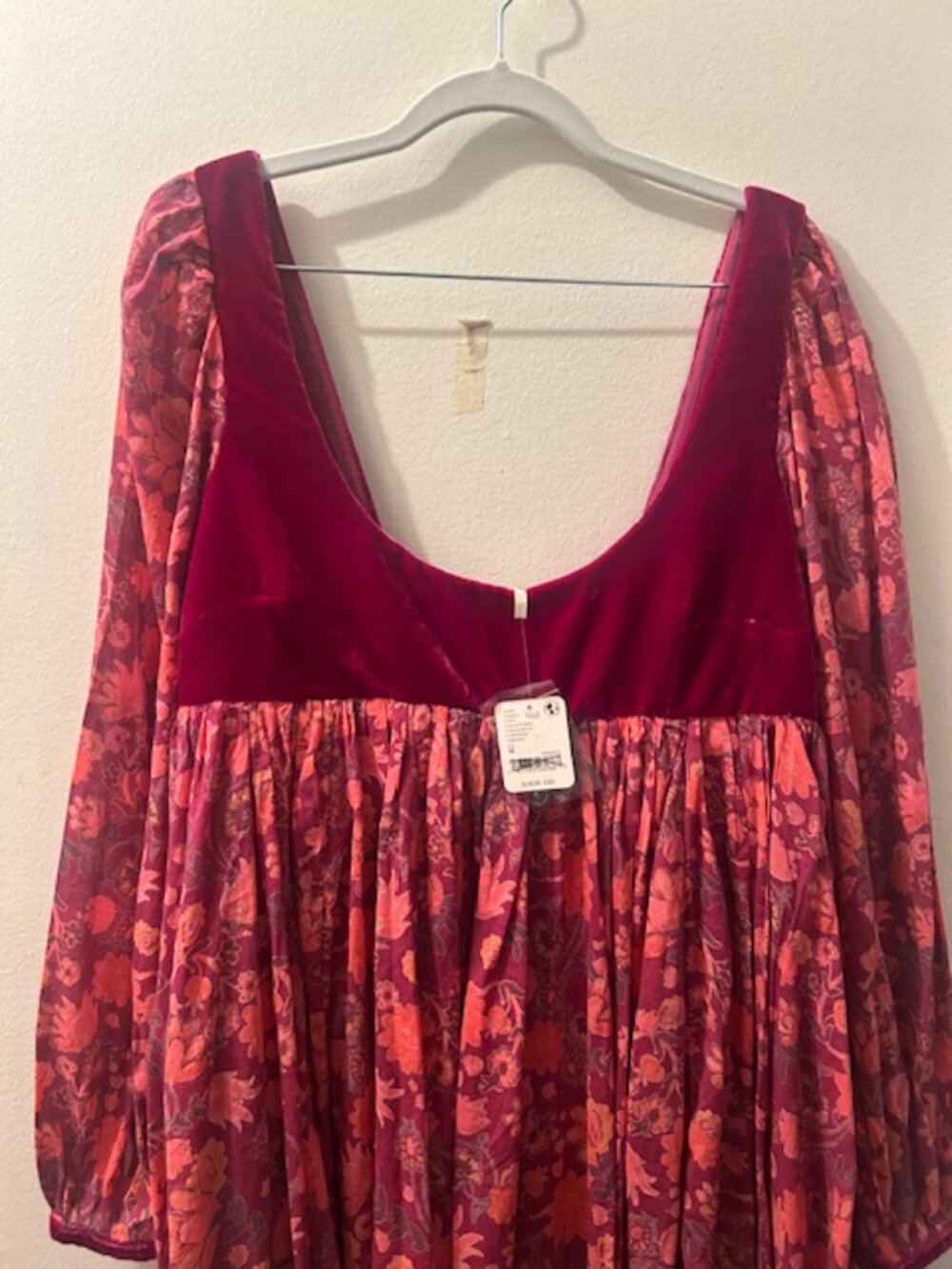 Free People Marsha Floral Velvet Baby Doll BoHo Mini Dress NEW - Picture 7 of 16